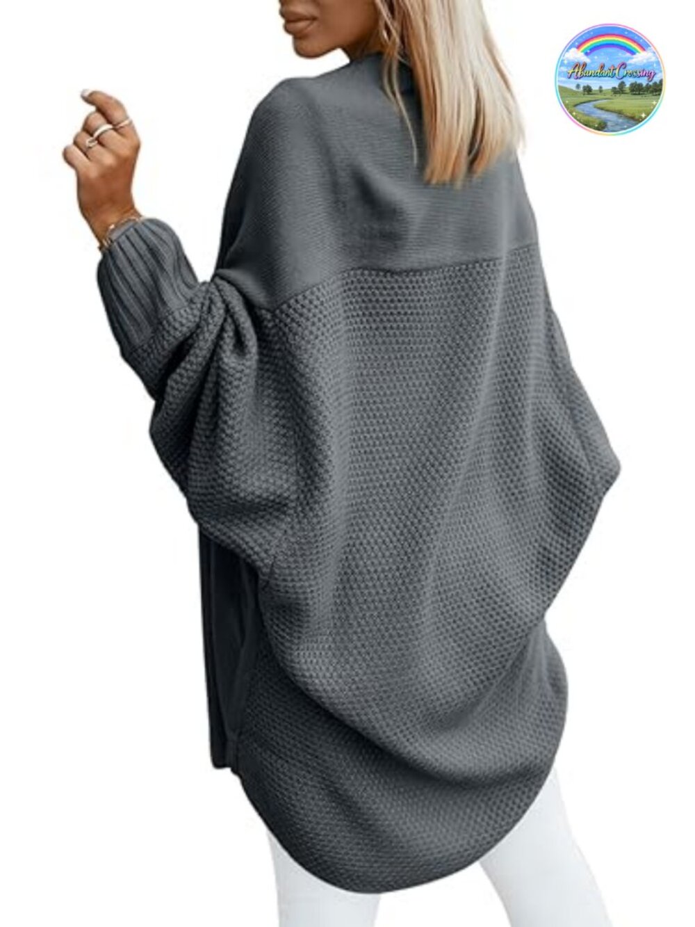 Women's Oversized Open Front Cardigan Sweater with Lantern Sleeve